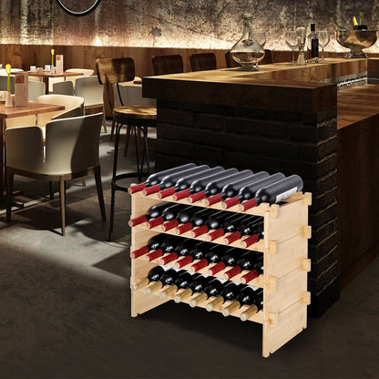 VEVOR 48 Bottle Stackable Modular Wine Rack Bamboo Wood Display Shelf 6-Tier - Renee Lane Company