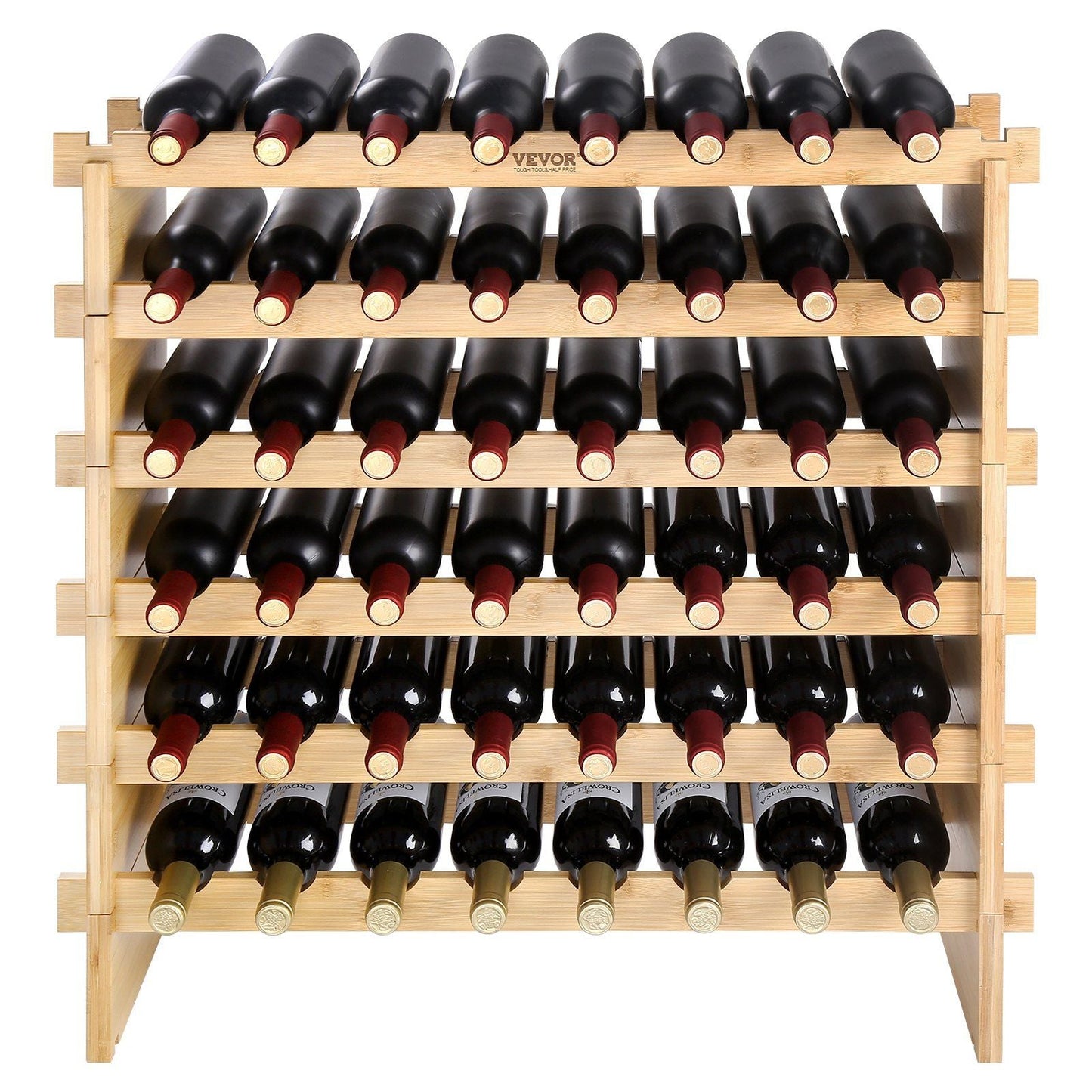 VEVOR 48 Bottle Stackable Modular Wine Rack Bamboo Wood Display Shelf 6-Tier - Renee Lane Company