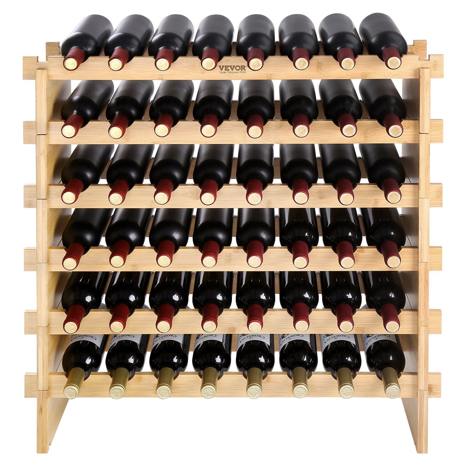 VEVOR 48 Bottle Stackable Modular Wine Rack Bamboo Wood Display Shelf 6-Tier - Renee Lane Company