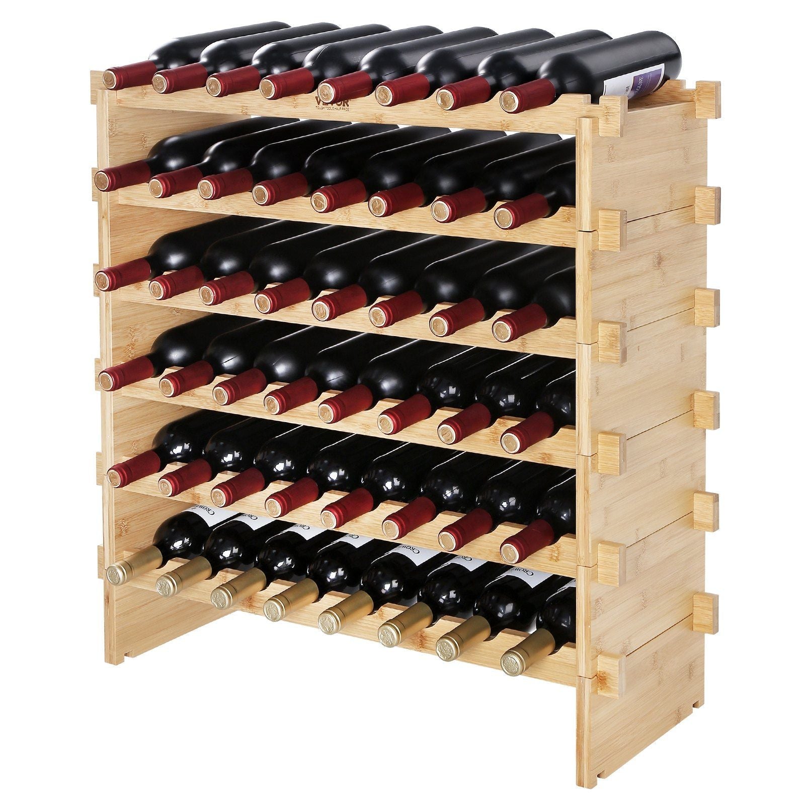 VEVOR 48 Bottle Stackable Modular Wine Rack Bamboo Wood Display Shelf 6-Tier - Renee Lane Company