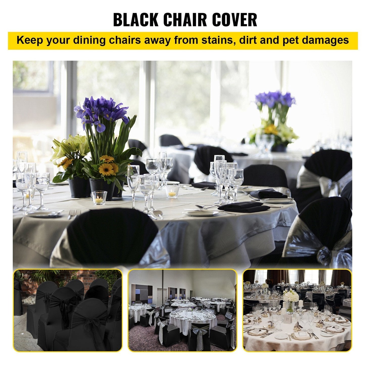 VEVOR 50 PCs Black Stretch Chair Covers for Weddings & Events - Renee Lane Company