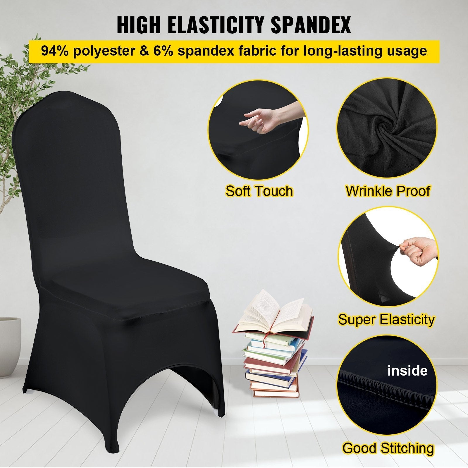 VEVOR 50 PCs Black Stretch Chair Covers for Weddings & Events - Renee Lane Company