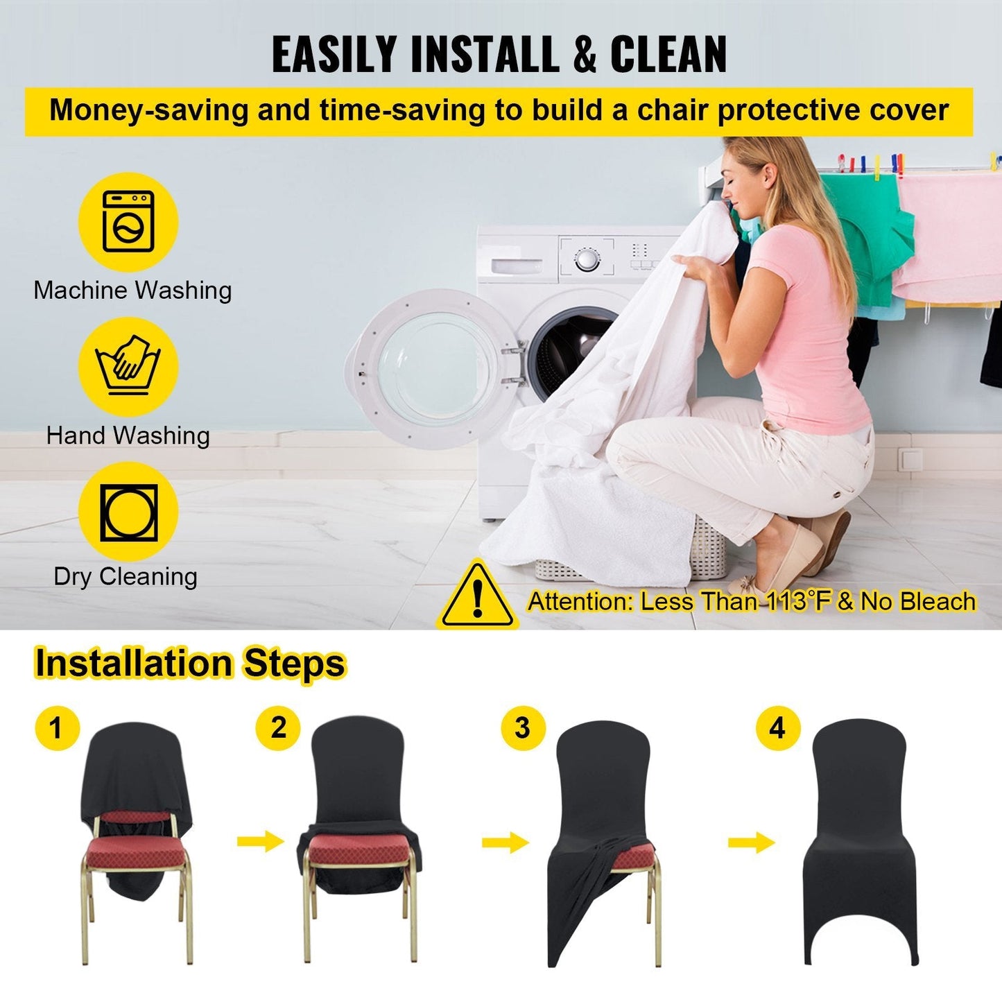 VEVOR 50 PCs Black Stretch Chair Covers for Weddings & Events - Renee Lane Company