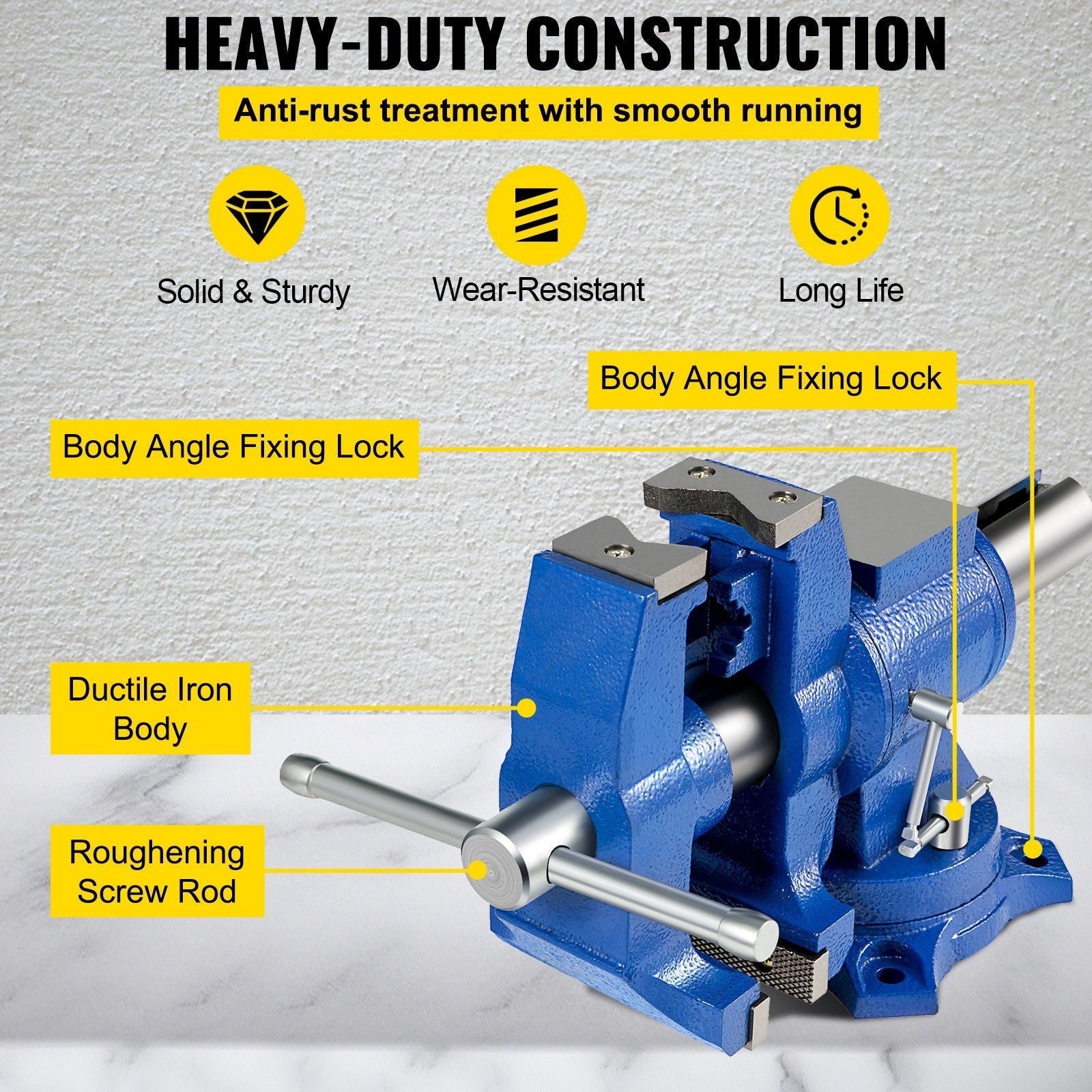 VEVOR 6" Heavy Duty Bench Vise , Double Swivel Rotating Vise Head/Body Rotates 360° ,Pipe Vise Bench Vices 30Kn Clamping Force,for Clamping Fixing Equipment Home or Industrial Use - Renee Lane Company