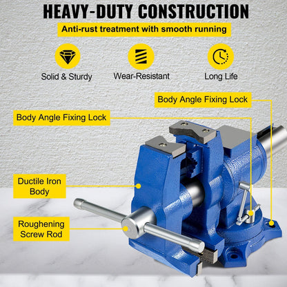 VEVOR 6" Heavy Duty Bench Vise , Double Swivel Rotating Vise Head/Body Rotates 360° ,Pipe Vise Bench Vices 30Kn Clamping Force,for Clamping Fixing Equipment Home or Industrial Use - Renee Lane Company