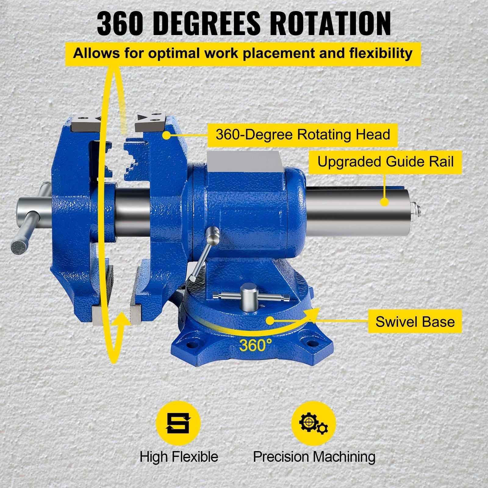 VEVOR 6" Heavy Duty Bench Vise , Double Swivel Rotating Vise Head/Body Rotates 360° ,Pipe Vise Bench Vices 30Kn Clamping Force,for Clamping Fixing Equipment Home or Industrial Use - Renee Lane Company