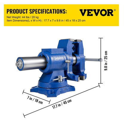 VEVOR 6" Heavy Duty Bench Vise , Double Swivel Rotating Vise Head/Body Rotates 360° ,Pipe Vise Bench Vices 30Kn Clamping Force,for Clamping Fixing Equipment Home or Industrial Use - Renee Lane Company