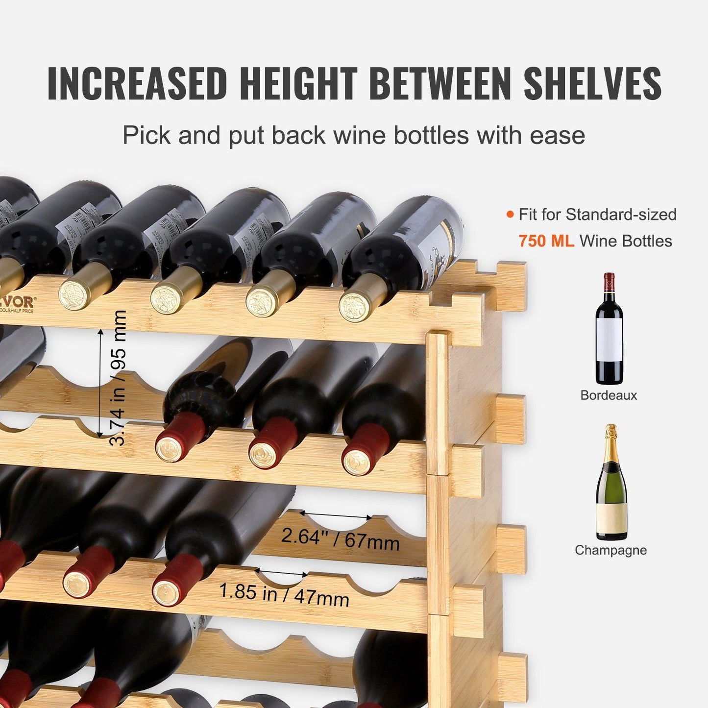 VEVOR 72 Bottle Stackable Modular Wine Rack Bamboo Wood Display Shelf 8-Tier - Renee Lane Company