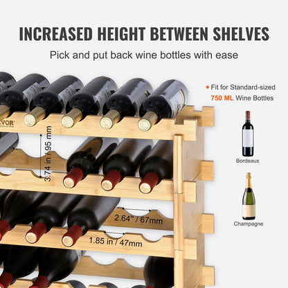 VEVOR 72 Bottle Stackable Modular Wine Rack Bamboo Wood Display Shelf 8-Tier - Renee Lane Company
