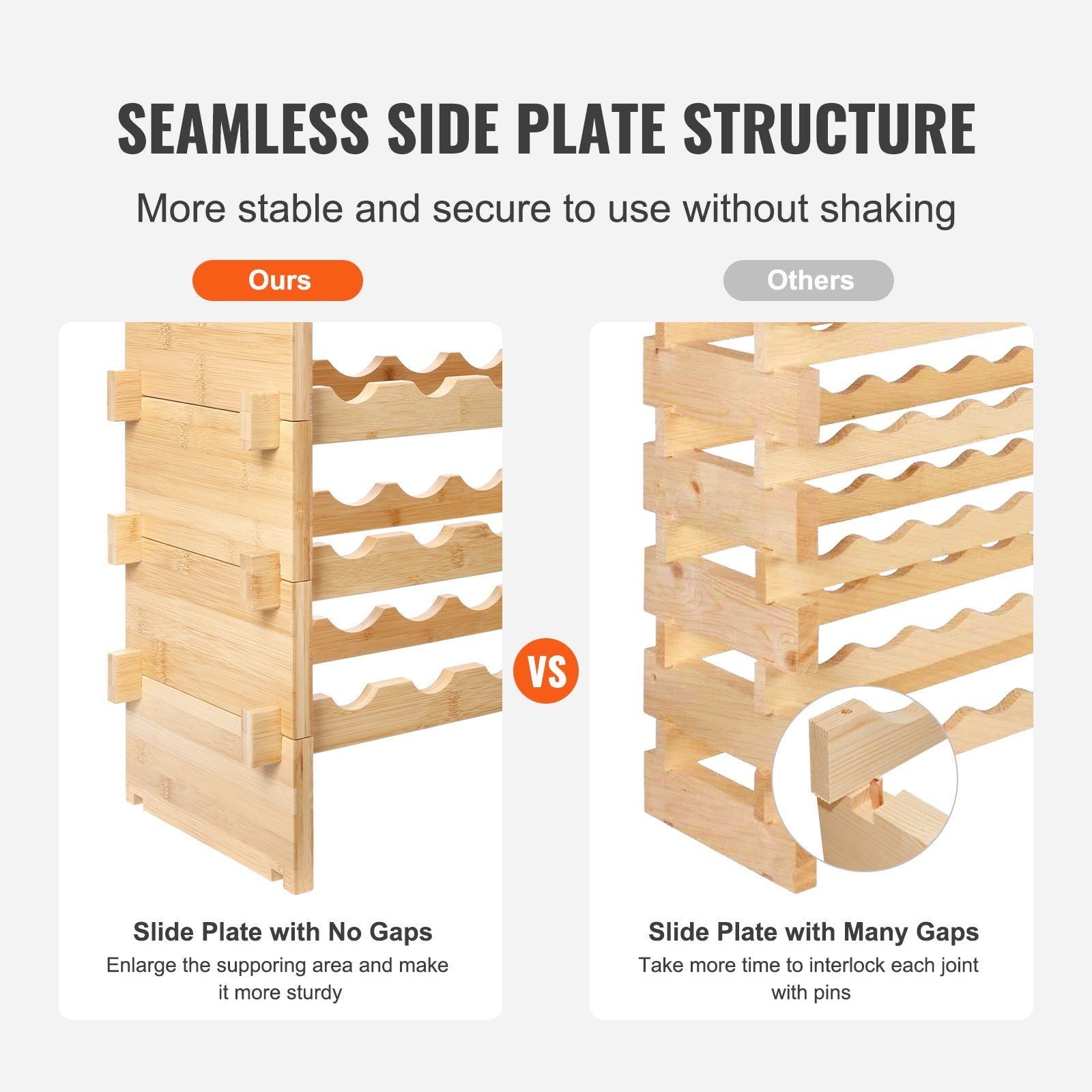 VEVOR 72 Bottle Stackable Modular Wine Rack Bamboo Wood Display Shelf 8-Tier - Renee Lane Company