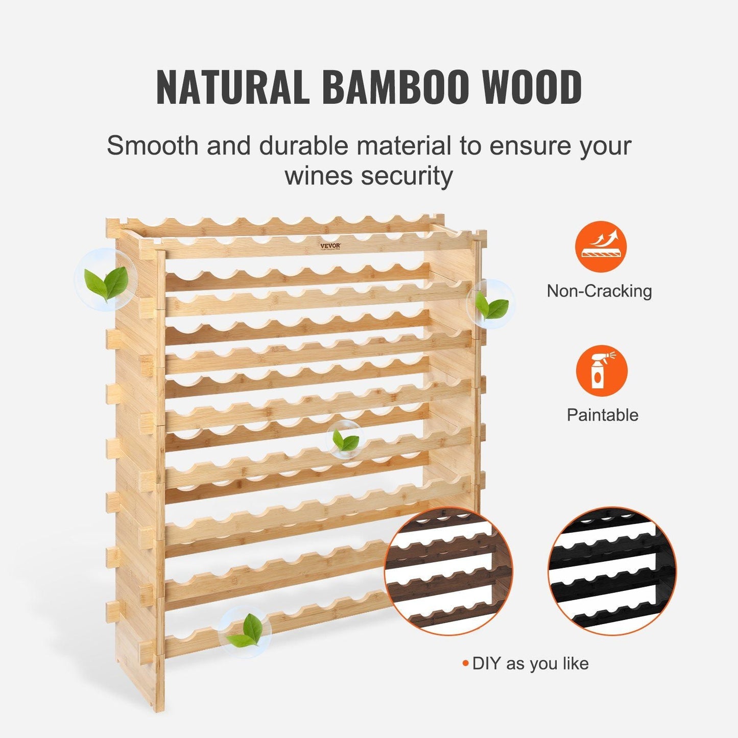 VEVOR 72 Bottle Stackable Modular Wine Rack Bamboo Wood Display Shelf 8-Tier - Renee Lane Company