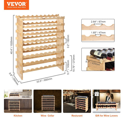 VEVOR 72 Bottle Stackable Modular Wine Rack Bamboo Wood Display Shelf 8-Tier - Renee Lane Company