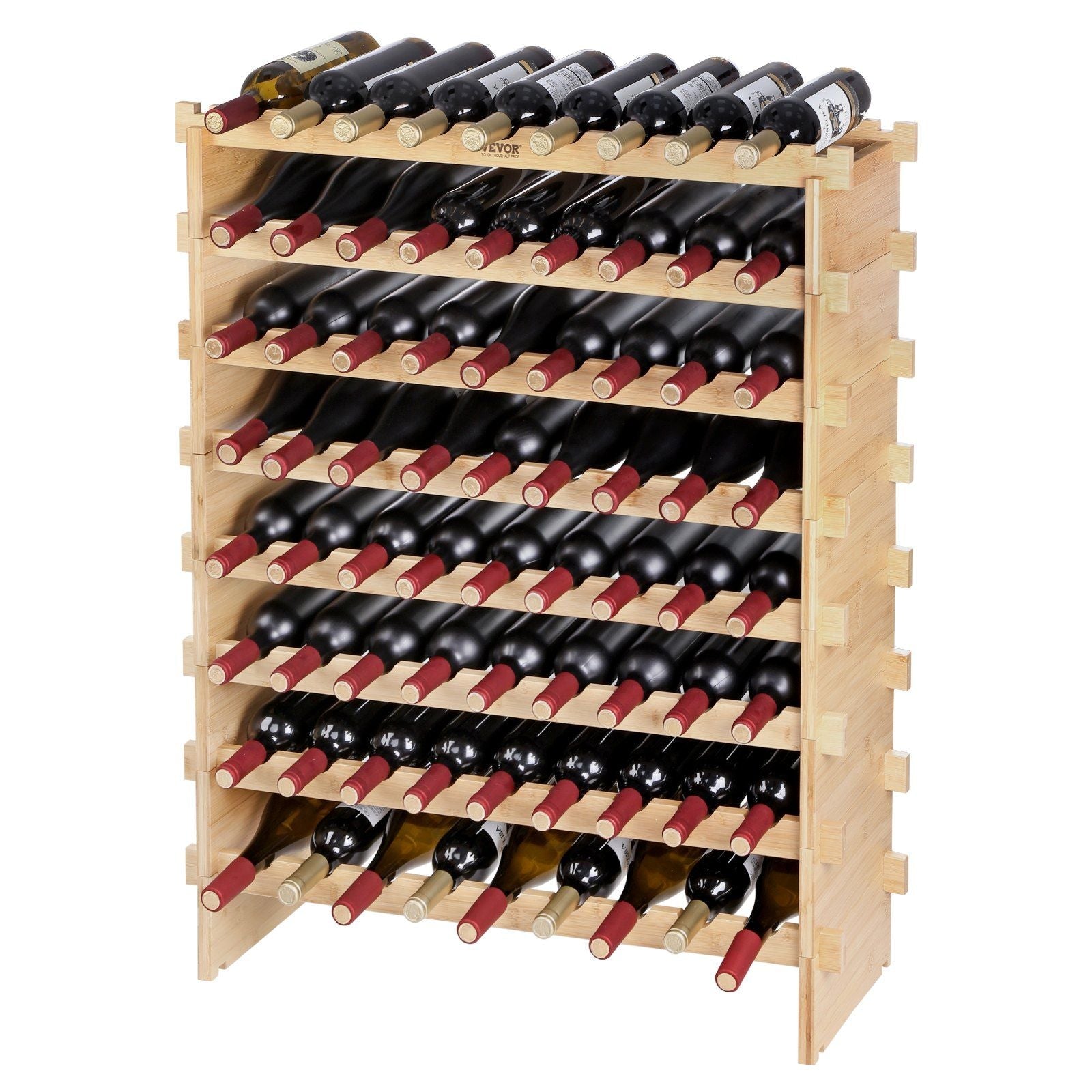 VEVOR 72 Bottle Stackable Modular Wine Rack Bamboo Wood Display Shelf 8-Tier - Renee Lane Company