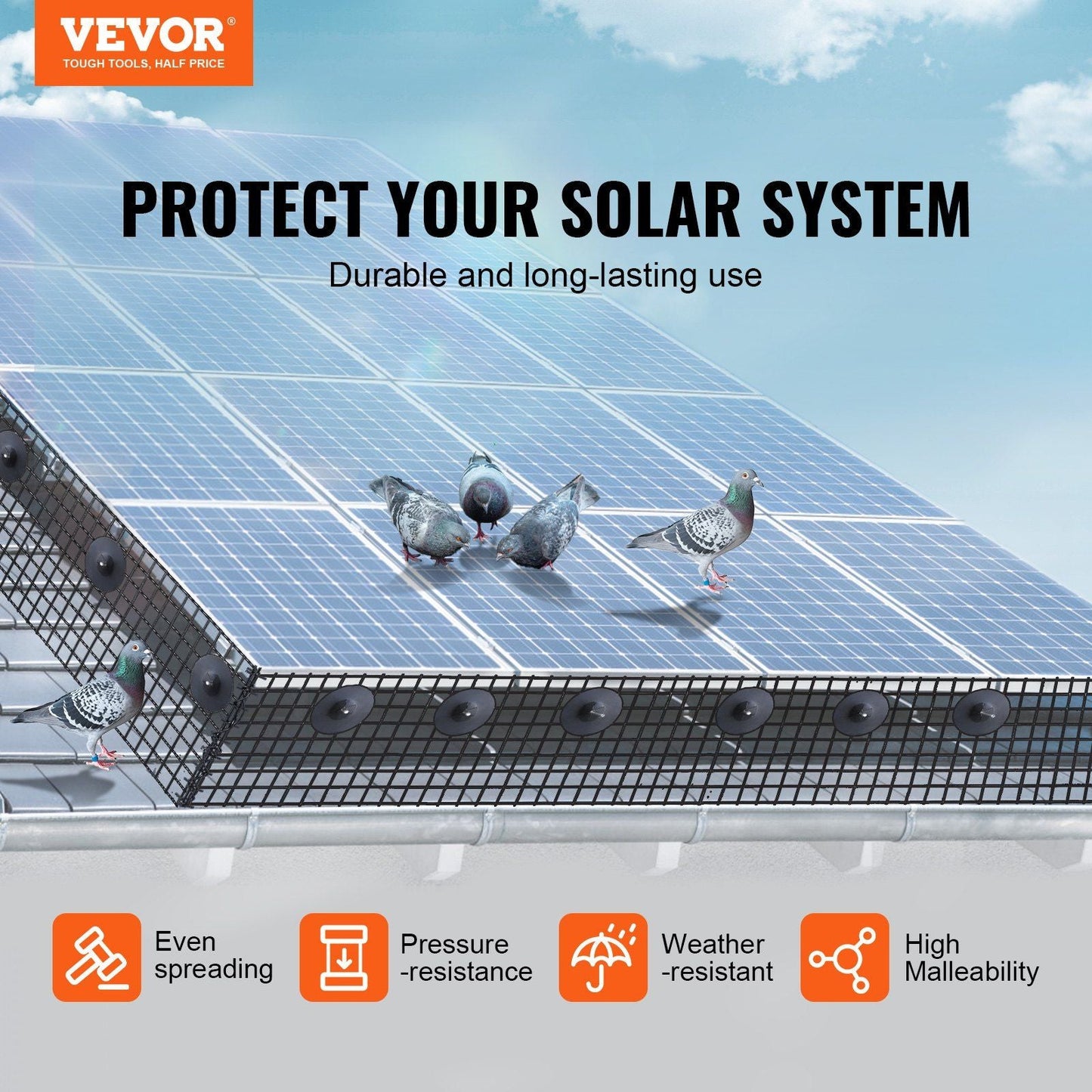 VEVOR 8 inch x 100ft Solar Panel Bird Guard, Critter Guard Roll Kit with Rust-proof PVC Coating, Solar Panel Guard with 50pcs Tire Wires, 1/2 inch Wire Roll Mesh - Renee Lane Company