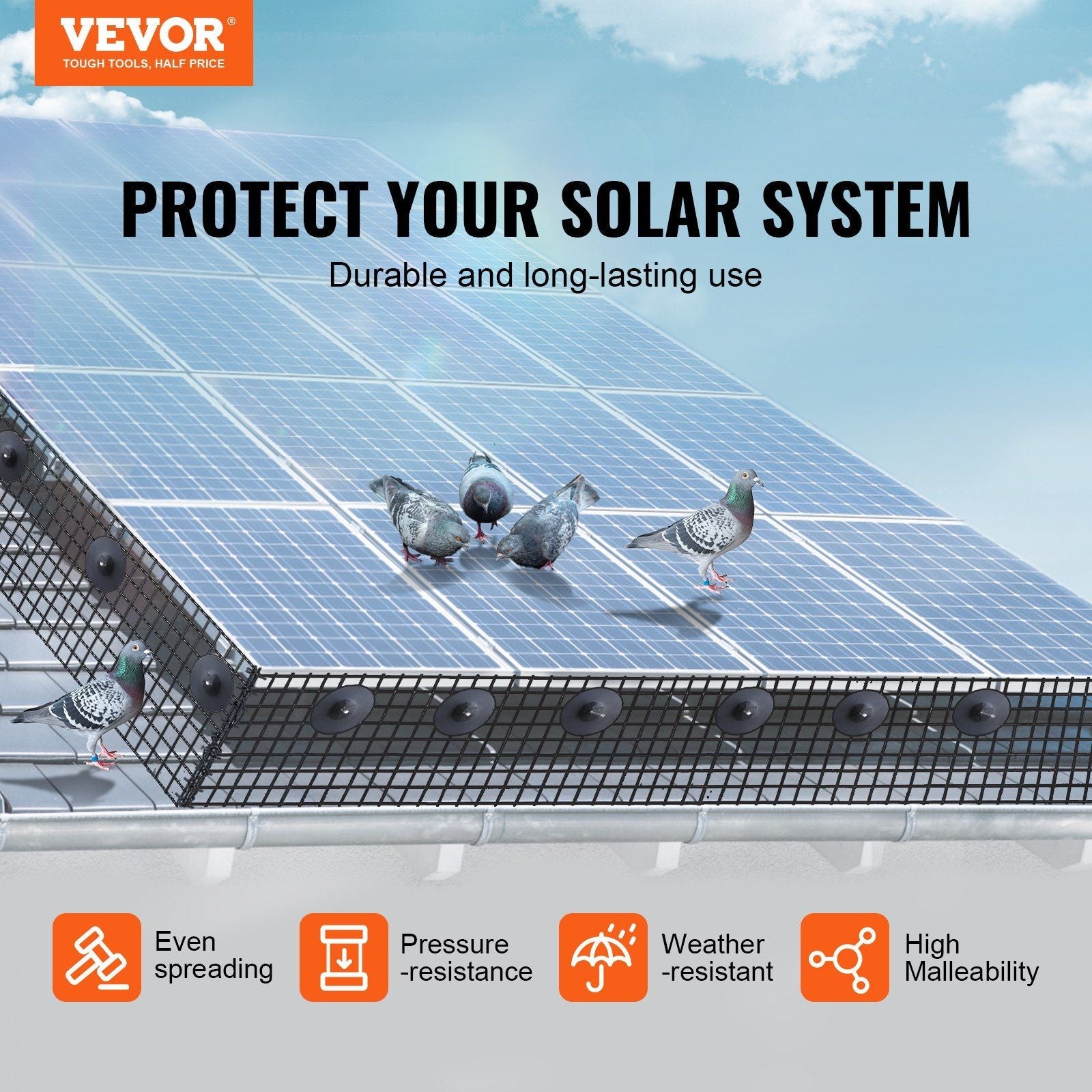 VEVOR 8 inch x 100ft Solar Panel Bird Guard, Critter Guard Roll Kit with Rust-proof PVC Coating, Solar Panel Guard with 50pcs Tire Wires, 1/2 inch Wire Roll Mesh - Renee Lane Company
