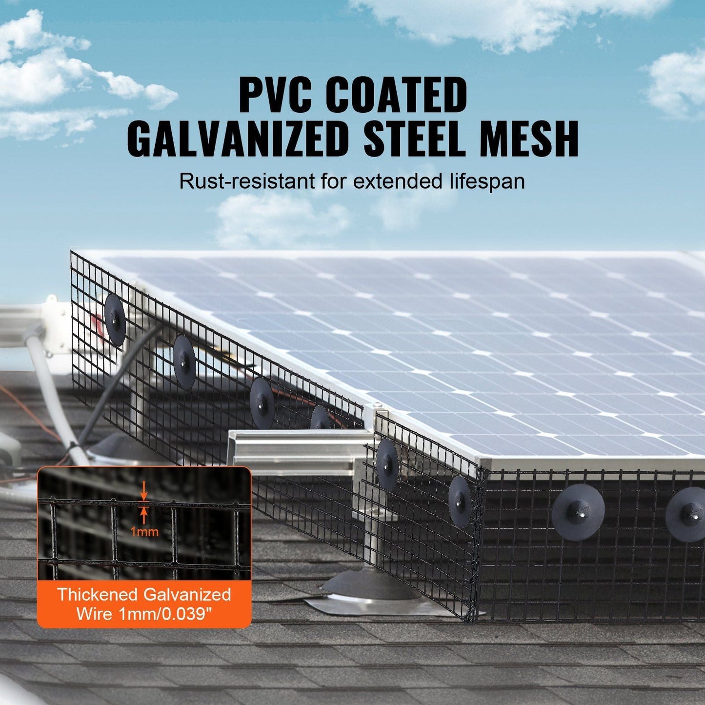 VEVOR 8 inch x 100ft Solar Panel Bird Guard, Critter Guard Roll Kit with Rust-proof PVC Coating, Solar Panel Guard with 50pcs Tire Wires, 1/2 inch Wire Roll Mesh - Renee Lane Company