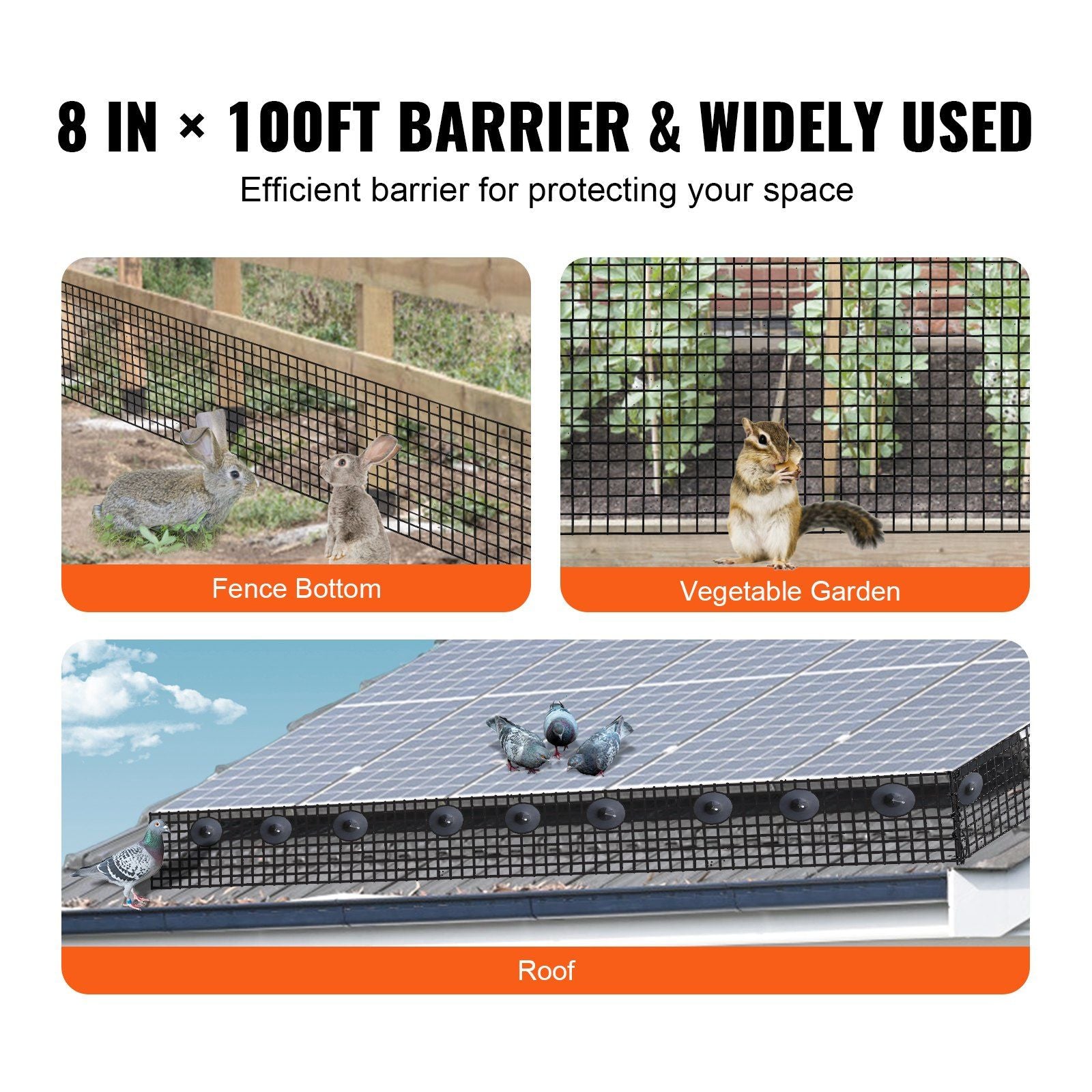 VEVOR 8 inch x 100ft Solar Panel Bird Guard, Critter Guard Roll Kit with Rust-proof PVC Coating, Solar Panel Guard with 50pcs Tire Wires, 1/2 inch Wire Roll Mesh - Renee Lane Company