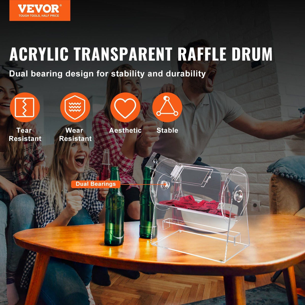 VEVOR Acrylic Raffle Drum, Professional Raffle Ticket Spinning Cage with 2 Keys, Transparent Lottery Spinning Drawing, Holds 2500 Tickets or 100 Raffle Balls,Raffle Ticket Box for Lottery Games Bingo - Renee Lane Company