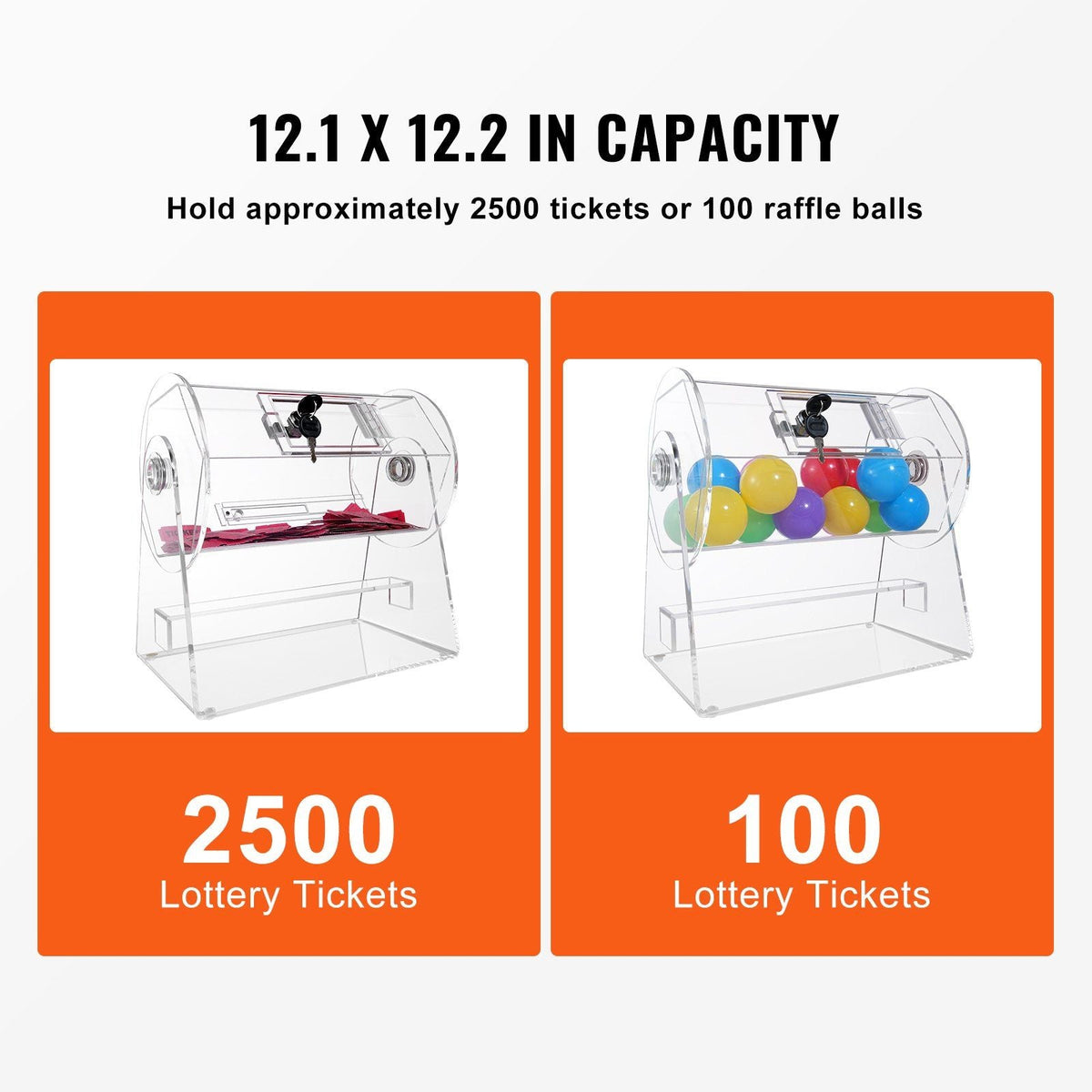 VEVOR Acrylic Raffle Drum, Professional Raffle Ticket Spinning Cage with 2 Keys, Transparent Lottery Spinning Drawing, Holds 2500 Tickets or 100 Raffle Balls,Raffle Ticket Box for Lottery Games Bingo - Renee Lane Company
