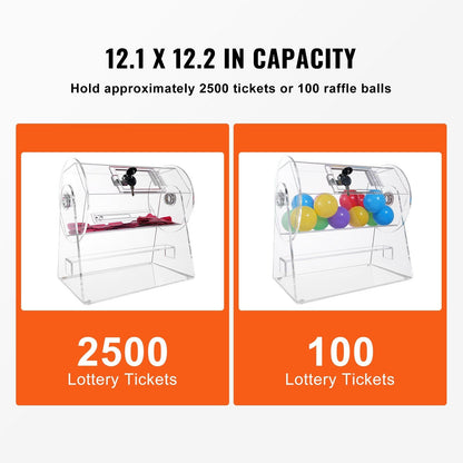 VEVOR Acrylic Raffle Drum, Professional Raffle Ticket Spinning Cage with 2 Keys, Transparent Lottery Spinning Drawing, Holds 2500 Tickets or 100 Raffle Balls,Raffle Ticket Box for Lottery Games Bingo - Renee Lane Company