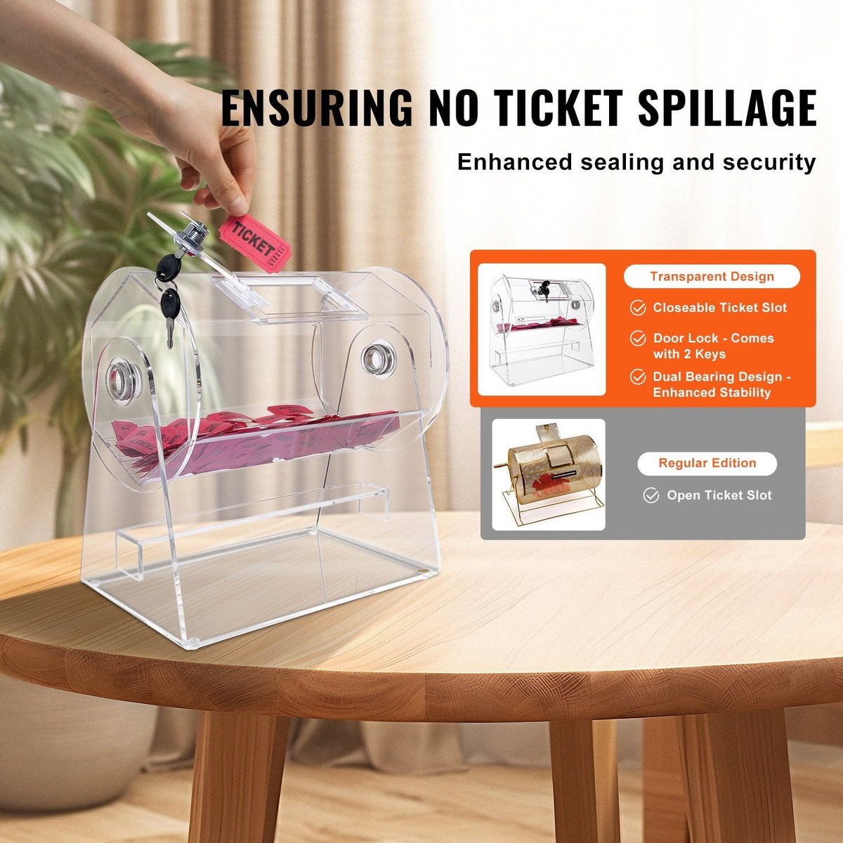 VEVOR Acrylic Raffle Drum, Professional Raffle Ticket Spinning Cage with 2 Keys, Transparent Lottery Spinning Drawing, Holds 2500 Tickets or 100 Raffle Balls,Raffle Ticket Box for Lottery Games Bingo - Renee Lane Company