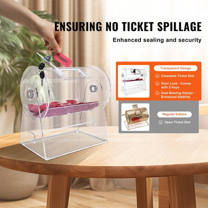 VEVOR Acrylic Raffle Drum, Professional Raffle Ticket Spinning Cage with 2 Keys, Transparent Lottery Spinning Drawing, Holds 2500 Tickets or 100 Raffle Balls,Raffle Ticket Box for Lottery Games Bingo - Renee Lane Company