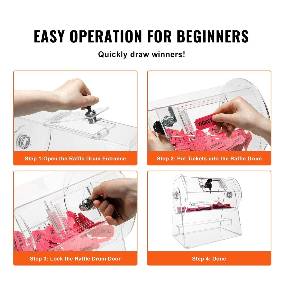 VEVOR Acrylic Raffle Drum, Professional Raffle Ticket Spinning Cage with 2 Keys, Transparent Lottery Spinning Drawing, Holds 2500 Tickets or 100 Raffle Balls,Raffle Ticket Box for Lottery Games Bingo - Renee Lane Company
