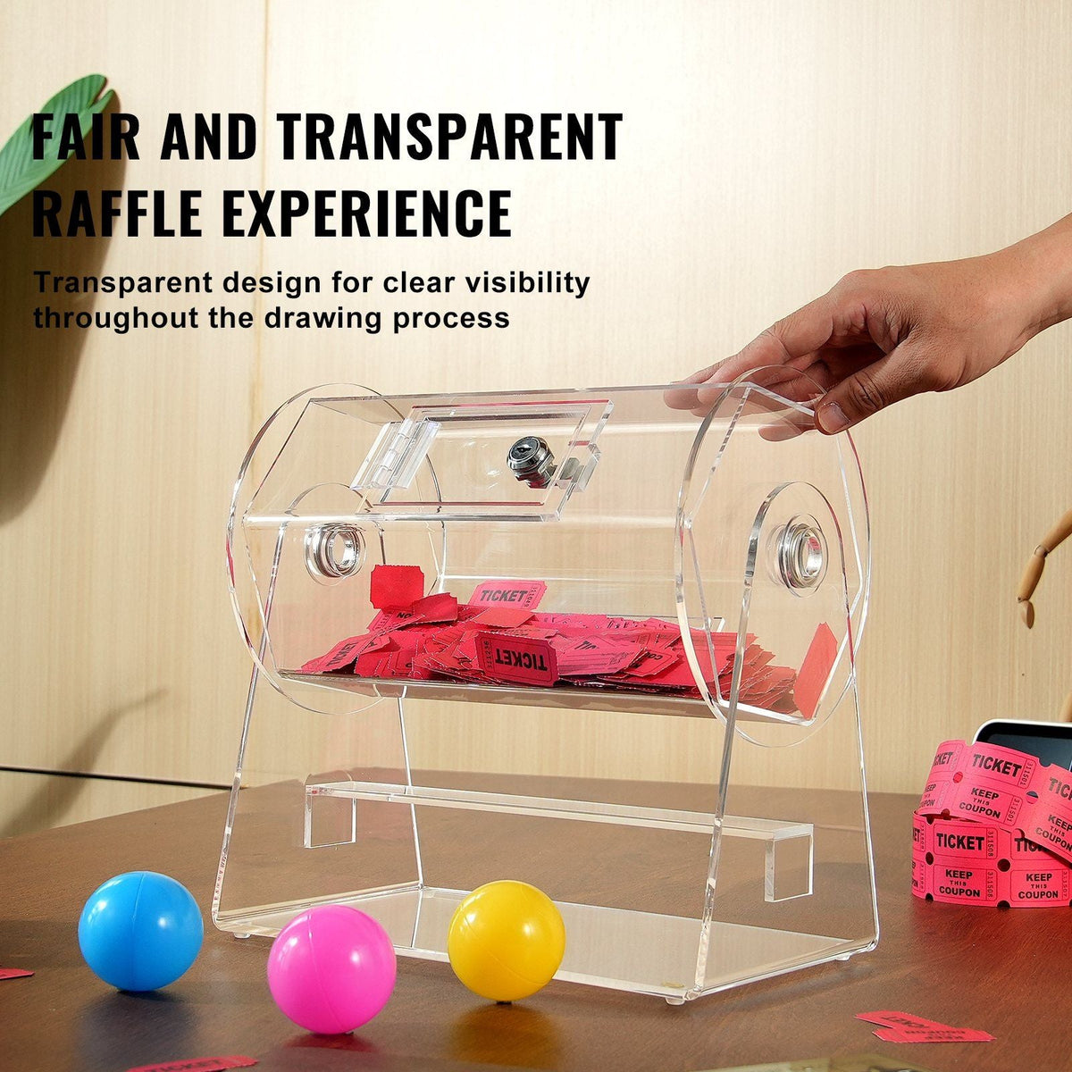 VEVOR Acrylic Raffle Drum, Professional Raffle Ticket Spinning Cage with 2 Keys, Transparent Lottery Spinning Drawing, Holds 2500 Tickets or 100 Raffle Balls,Raffle Ticket Box for Lottery Games Bingo - Renee Lane Company