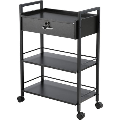 VEVOR Beauty Salon Trolley Cart, 3-Tier Hair Salon Stations Cabinet for Stylist with Lockable Drawer, MDF Rolling Storage Station with 4 Wheels (2 Lockable) for Beauty SPA Barbershop Tattoo - Renee Lane Company