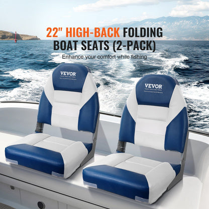 VEVOR Boat Seats, 21.85" High Back Boat Seat, Folding Boat Chair with Thickened Sponge Padding and Hinge, Fold-Down Boat Captain Chairs for Fishing Boat, Sightseeing Boat, Speedboat, Canoe, 2-Pack - Renee Lane Company