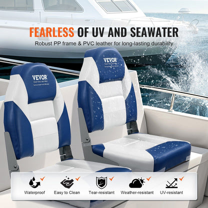 VEVOR Boat Seats, 21.85" High Back Boat Seat, Folding Boat Chair with Thickened Sponge Padding and Hinge, Fold-Down Boat Captain Chairs for Fishing Boat, Sightseeing Boat, Speedboat, Canoe, 2-Pack - Renee Lane Company
