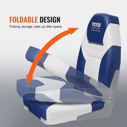 VEVOR Boat Seats, 21.85" High Back Boat Seat, Folding Boat Chair with Thickened Sponge Padding and Hinge, Fold-Down Boat Captain Chairs for Fishing Boat, Sightseeing Boat, Speedboat, Canoe, 2-Pack - Renee Lane Company