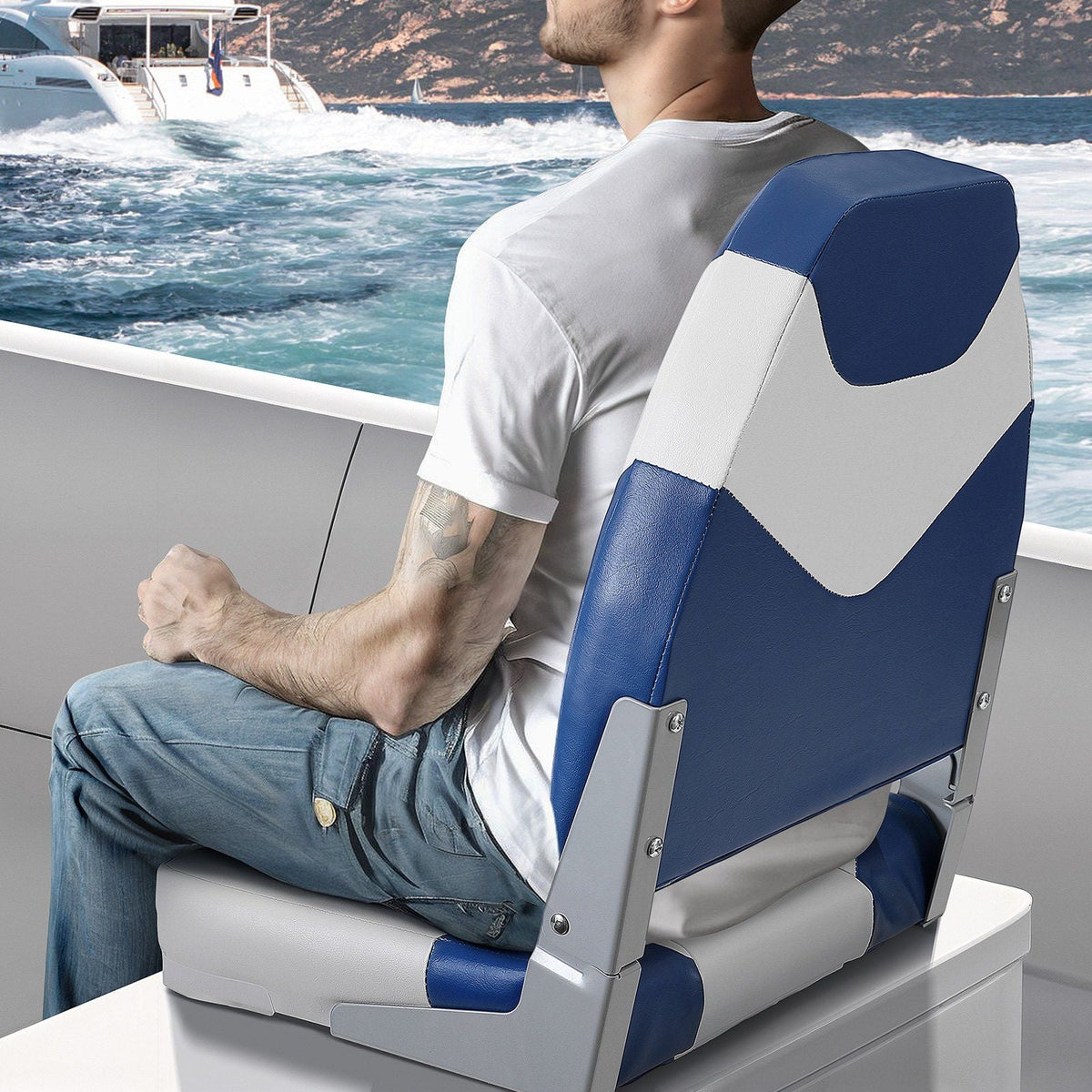 VEVOR Boat Seats, 21.85" High Back Boat Seat, Folding Boat Chair with Thickened Sponge Padding and Hinge, Fold-Down Boat Captain Chairs for Fishing Boat, Sightseeing Boat, Speedboat, Canoe, 2-Pack - Renee Lane Company