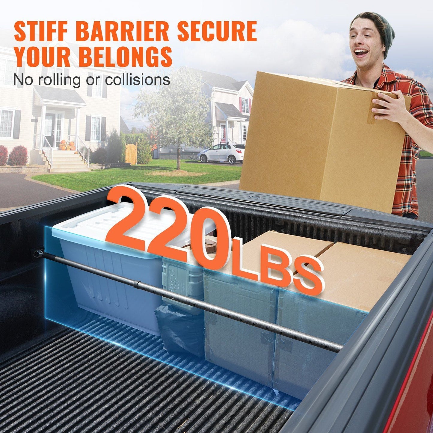 VEVOR Cargo Bar, Truck Bed Bar Adjustable from 40" to 73", Heavy-duty Steel Cargo Stabilizer Bar with 220 lbs Capacity, Truck Load Bar Stop Sliding for Pickup Truck Bed, SUV, Minitruck - Renee Lane Company