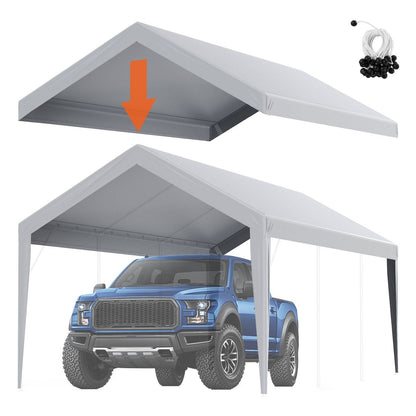 VEVOR Carport Replacement Canopy Cover 10 x 20 ft, Garage Top Tent Shelter Tarp Heavy-Duty Waterproof & UV Protected, Easy Installation with Ball Bungees,Grey (Only Top Cover, Frame Not Include) - Renee Lane Company