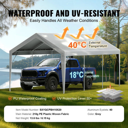 VEVOR Carport Replacement Canopy Cover 10 x 20 ft, Garage Top Tent Shelter Tarp Heavy-Duty Waterproof & UV Protected, Easy Installation with Ball Bungees,Grey (Only Top Cover, Frame Not Include) - Renee Lane Company