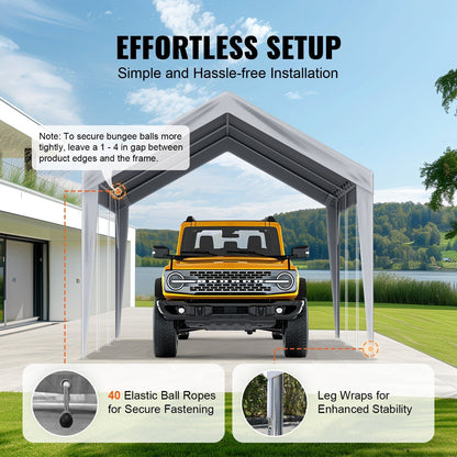 VEVOR Carport Replacement Canopy Cover 10 x 20 ft, Garage Top Tent Shelter Tarp Heavy-Duty Waterproof & UV Protected, Easy Installation with Ball Bungees,Grey (Only Top Cover, Frame Not Include) - Renee Lane Company