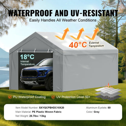 VEVOR Carport Replacement Canopy Cover Top + Side Wall 10 x 20 ft, Garage Tent Shelter Tarp Heavy-Duty Waterproof & UV Protected, Easy Installation with Ball Bungees,White (Frame Not Included) - Renee Lane Company