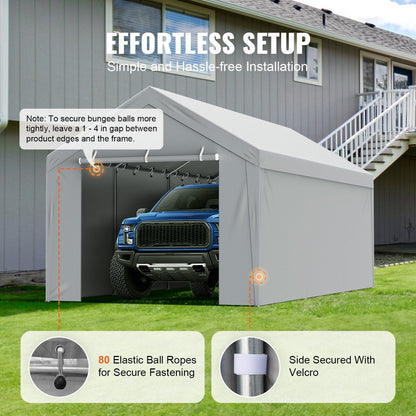 VEVOR Carport Replacement Canopy Cover Top + Side Wall 10 x 20 ft, Garage Tent Shelter Tarp Heavy-Duty Waterproof & UV Protected, Easy Installation with Ball Bungees,White (Frame Not Included) - Renee Lane Company
