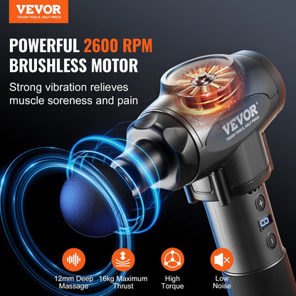 VEVOR Deep Tissue Massage Gun with 9 Speeds & 6 Heads - Handheld Percussion Massager for Muscle Pain Relief & Relaxation - Renee Lane Company