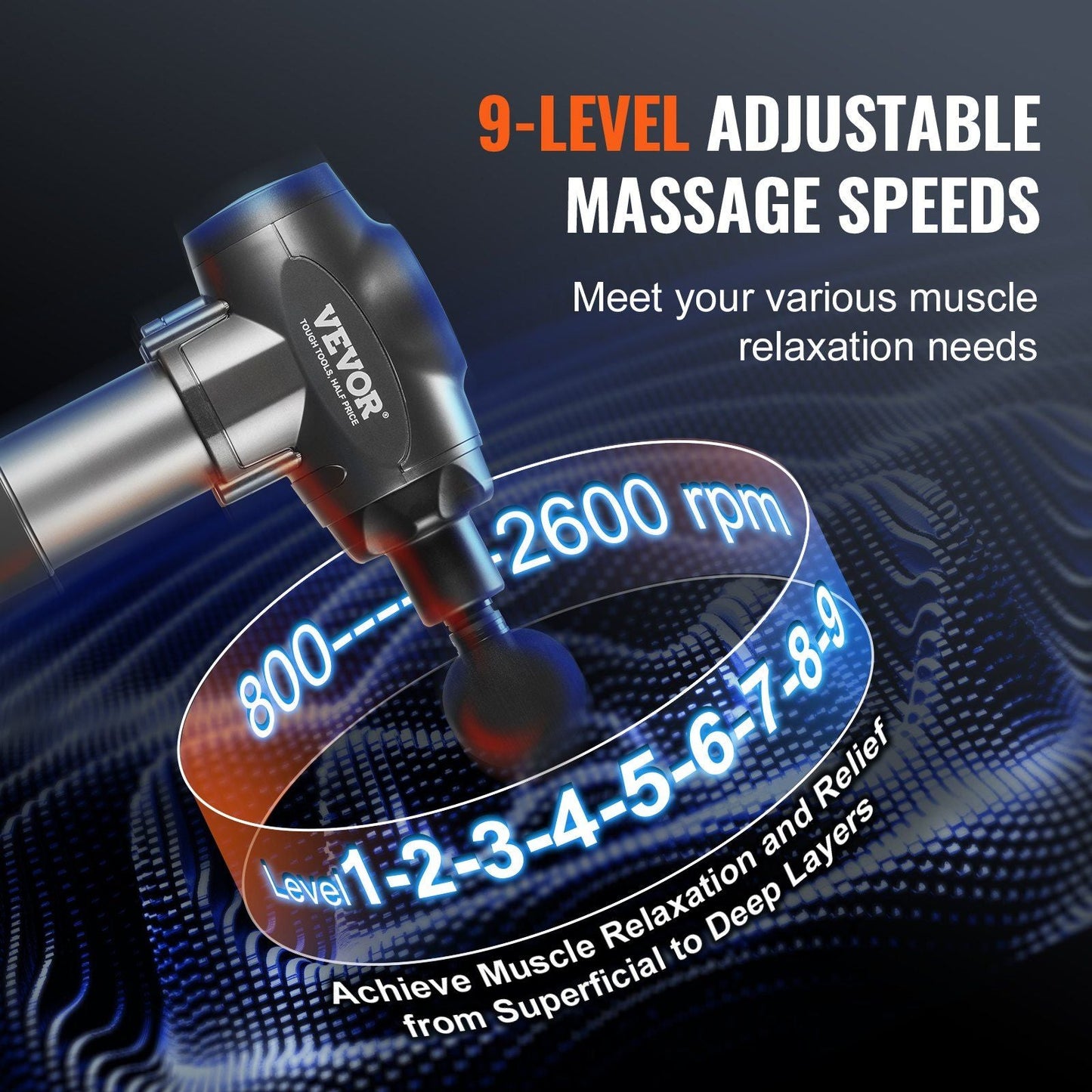 VEVOR Deep Tissue Massage Gun with 9 Speeds & 6 Heads - Handheld Percussion Massager for Muscle Pain Relief & Relaxation - Renee Lane Company
