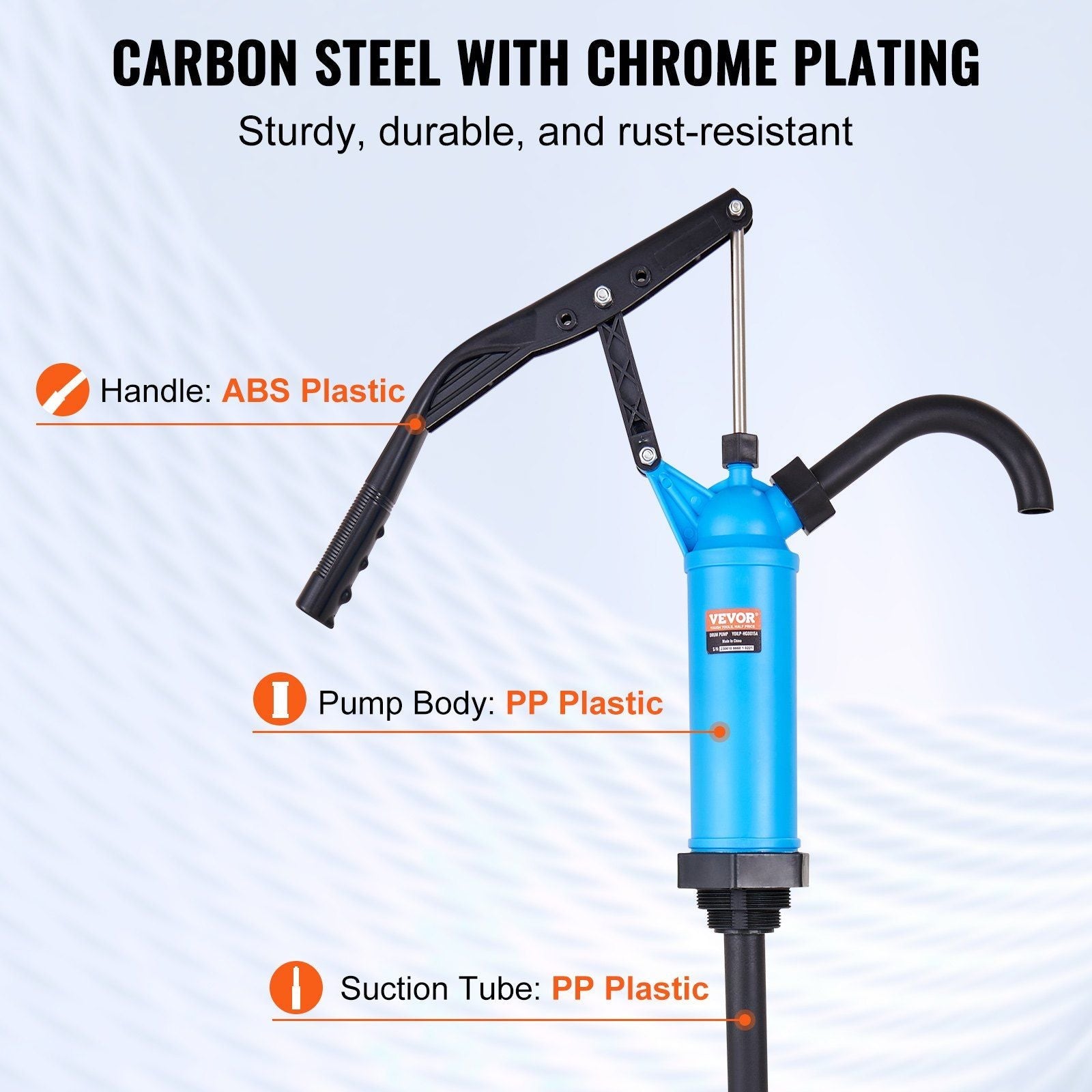 VEVOR Drum Pump, 9.5 oz. Per Stroke, Lever-Action Barrel Pump, Fits 5-55 Gallon Drums with 3-Section Suction Tube Assembly & Hose, Hand Operated, Designed to Transfer Water, Alcohol, Corrosive Liquids - Renee Lane Company