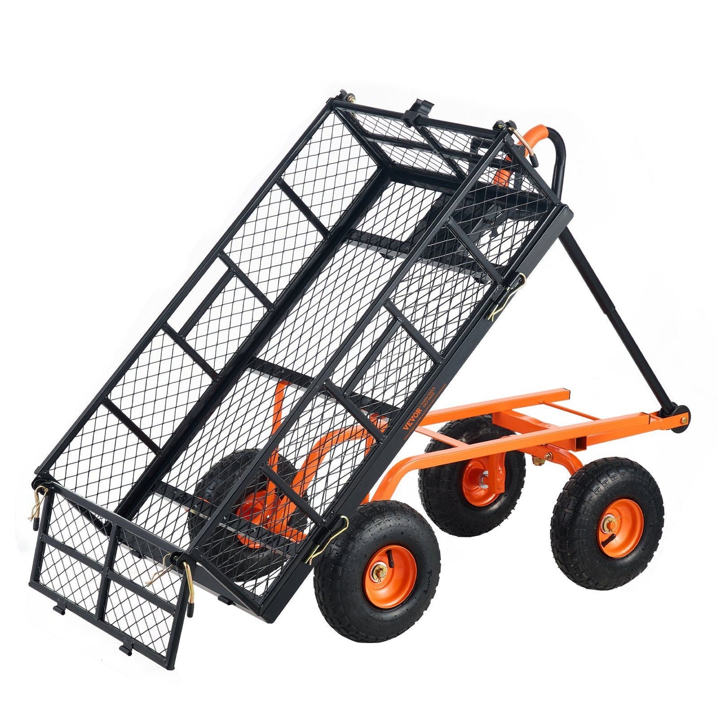 VEVOR Dump Cart, Metal Garden Dump Cart with Easy to Assemble Frame, Dump Wagon with 2-in-1 Convertible Handle, Utility Wheelbarrow 400 lbs Capacity, 10 inch Tires - Renee Lane Company