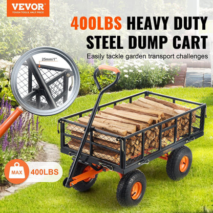 VEVOR Dump Cart, Metal Garden Dump Cart with Easy to Assemble Frame, Dump Wagon with 2-in-1 Convertible Handle, Utility Wheelbarrow 400 lbs Capacity, 10 inch Tires - Renee Lane Company
