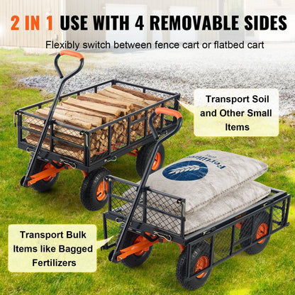 VEVOR Dump Cart, Metal Garden Dump Cart with Easy to Assemble Frame, Dump Wagon with 2-in-1 Convertible Handle, Utility Wheelbarrow 400 lbs Capacity, 10 inch Tires - Renee Lane Company