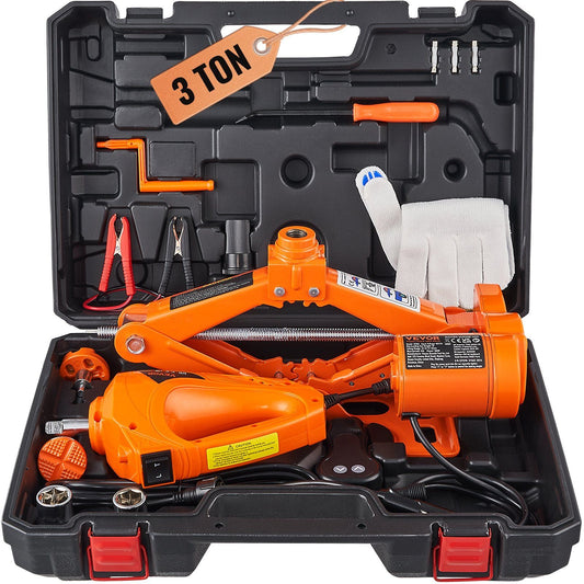 VEVOR Electric Car Jack, 3 Tons /6600 lbs Scissor Jack with Electric Impact Wrench, 12V Car Jack with Double Saddles with Remote Control, Portable Car Jack Lifting for Sedan, SUV, Truck Tire Change - Renee Lane Company