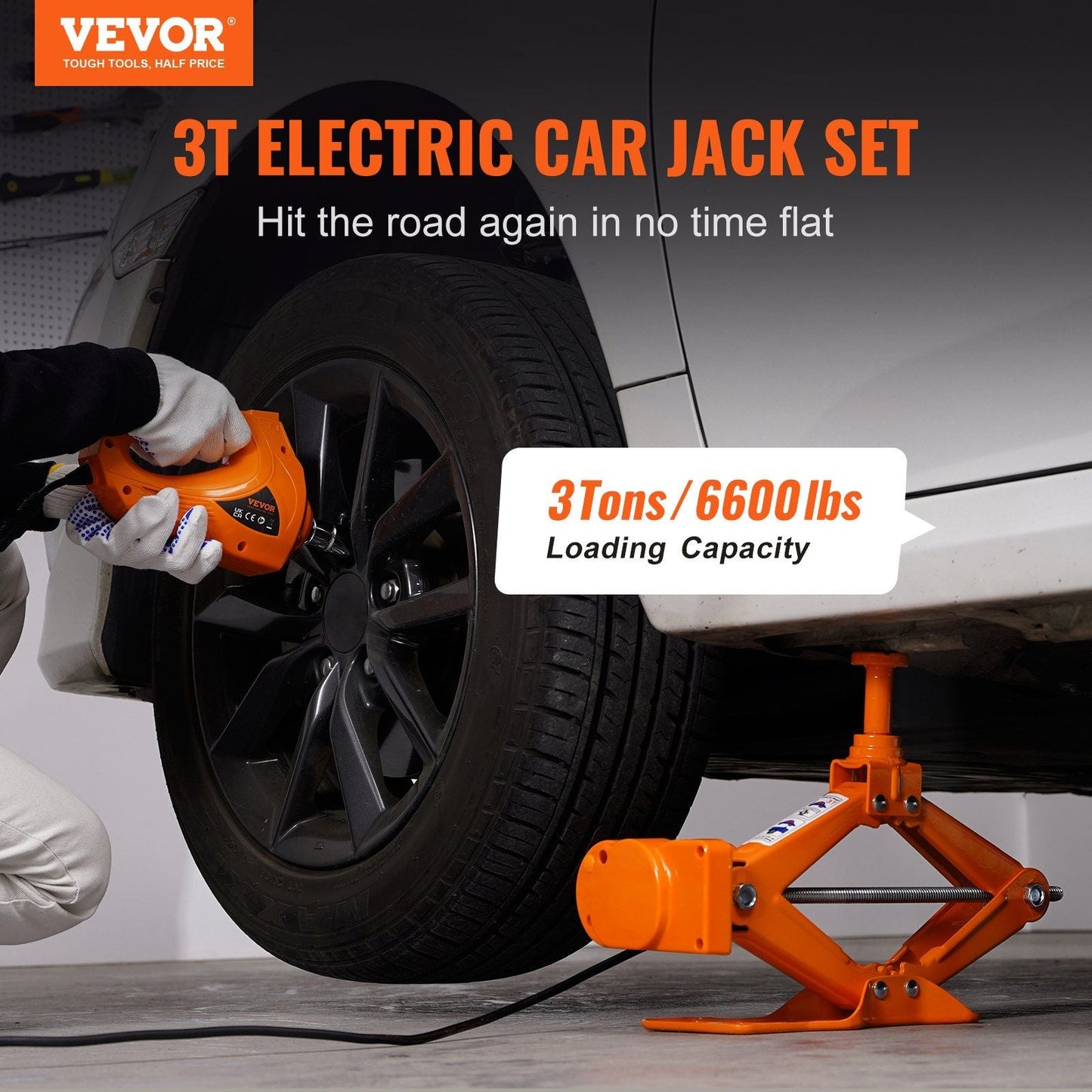 VEVOR Electric Car Jack, 3 Tons /6600 lbs Scissor Jack with Electric Impact Wrench, 12V Car Jack with Double Saddles with Remote Control, Portable Car Jack Lifting for Sedan, SUV, Truck Tire Change - Renee Lane Company