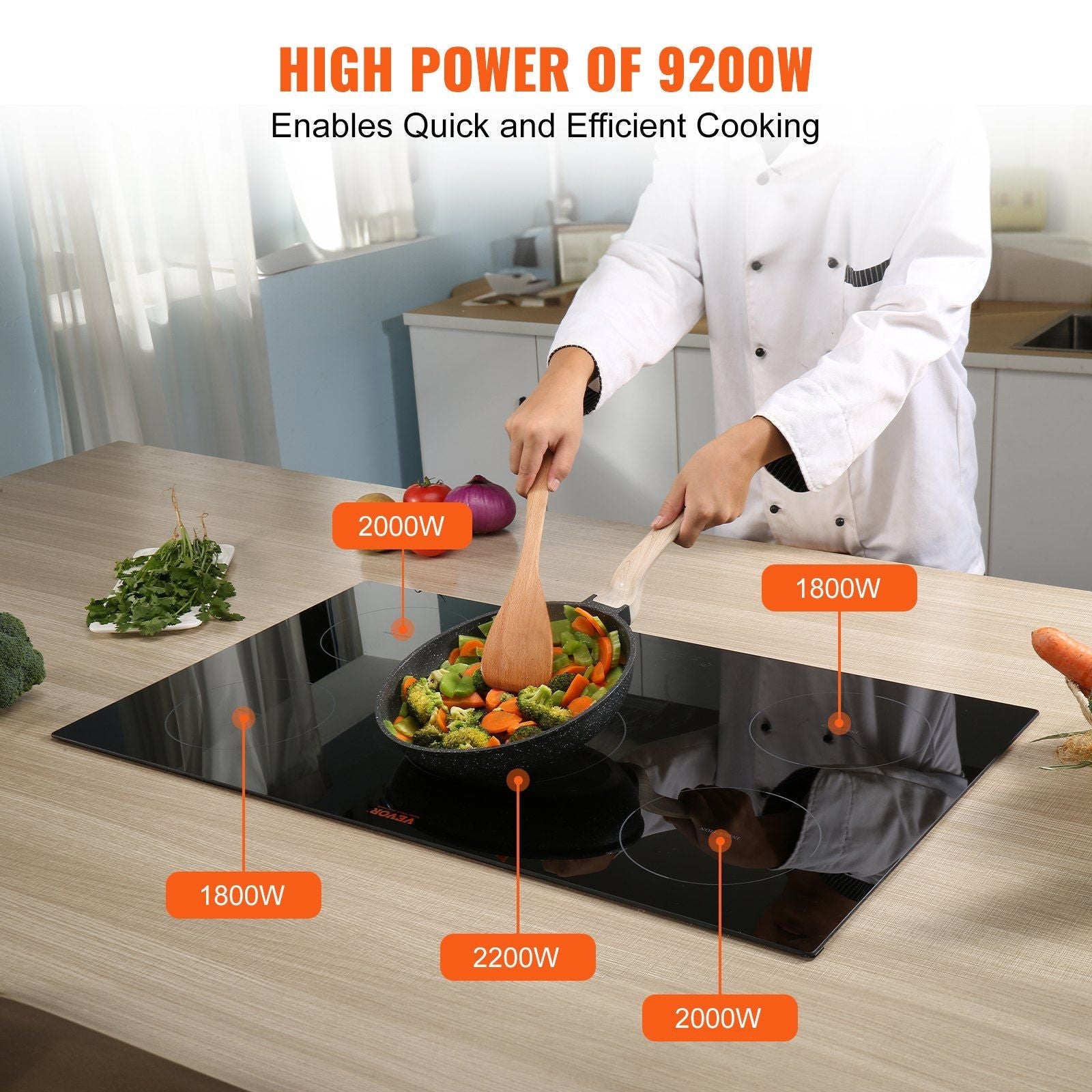 VEVOR Electric Cooktop, 5 Burners, 36'' Induction Stove Top, Built-in Magnetic Cooktop 9200W, 9 Heating Level Multifunctional Burner, LED Touch Screen w/ Child Lock & Over-Temperature Protection - Renee Lane Company