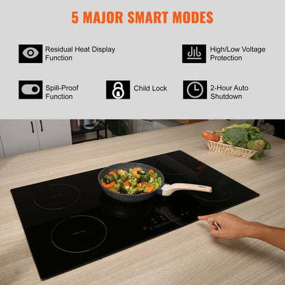 VEVOR Electric Cooktop, 5 Burners, 36'' Induction Stove Top, Built-in Magnetic Cooktop 9200W, 9 Heating Level Multifunctional Burner, LED Touch Screen w/ Child Lock & Over-Temperature Protection - Renee Lane Company