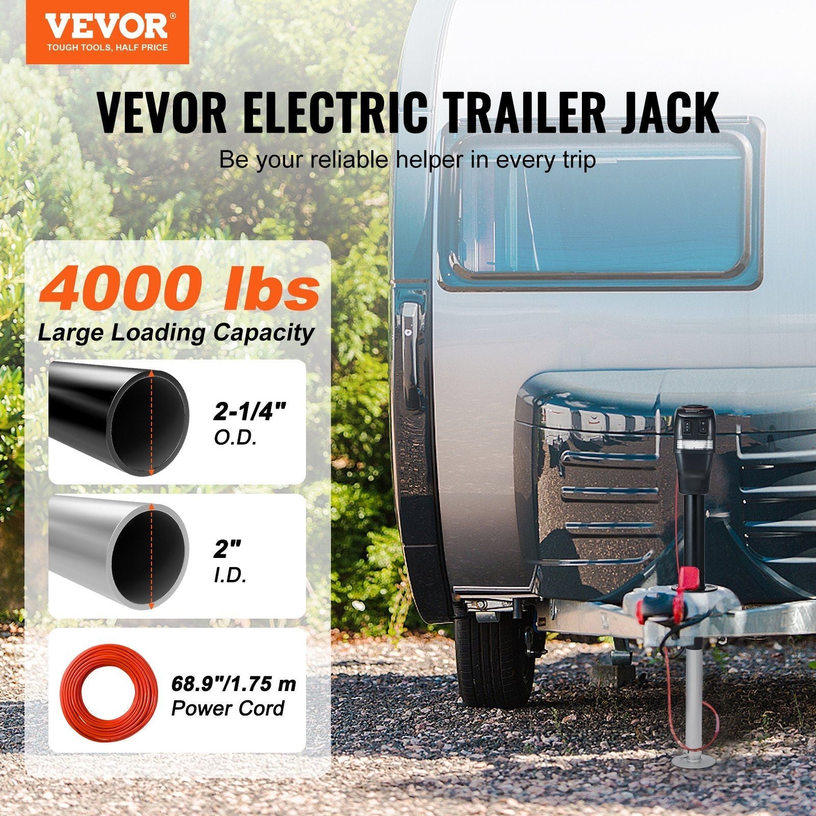 VEVOR Electric Trailer Jack, Power Tongue Jack Weight Capacity 4000 lbs, 9.84"-33.85" Electric Tongue Jack with Waterproof Cover for Lifting RV Trailer, Horse Trailer, Utility Trailer, Yacht Trailer - Renee Lane Company